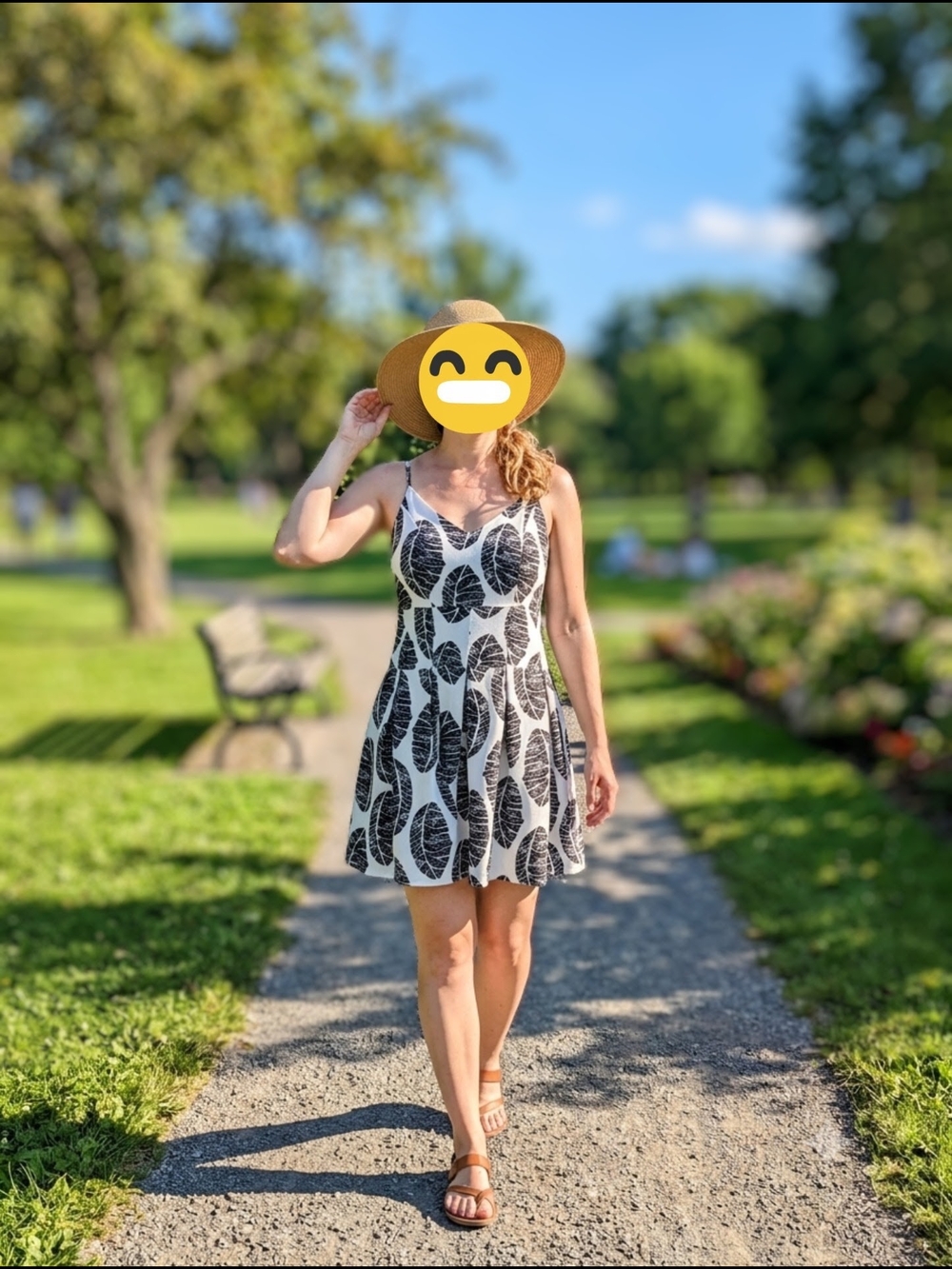 Women's Black & White Leaf Print Sundress